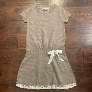 DKNY drop waist sweater short sleeve dress with glitter trim detail at hem